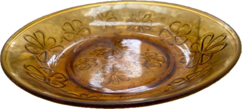 Vintage Floral Brown Glass Dish Bowl plate Vereco France 20.5 cm