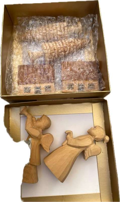 Vintage erzgebirge Christmas pyramid extras lot of tree trees house pair of wooden angels German