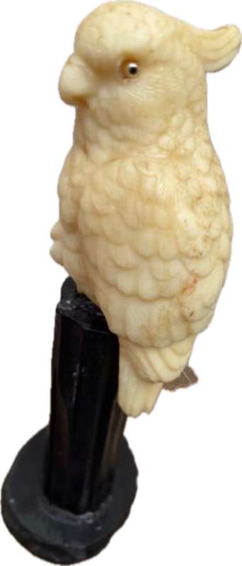 Vintage pvc parrot on Bakelite perch figure
