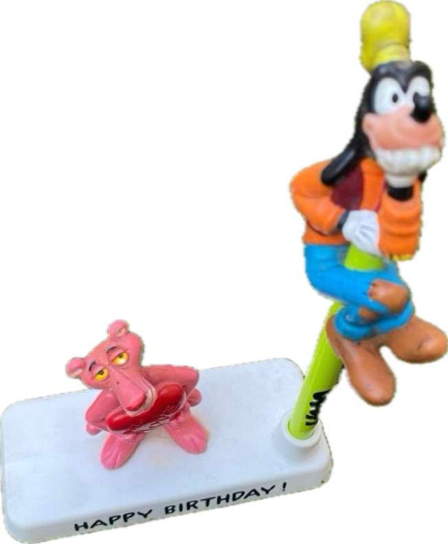 Vintage bully pink panther pen holder + goofy Disney pencil topper 80s with pencil