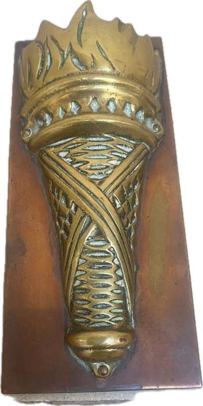 Vintage Olympic torch wall decor copper and brass