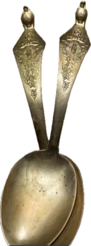 Vintage Serving Spoon spoons Brass Siam Thai Style Strong Old Brass Collectible pair