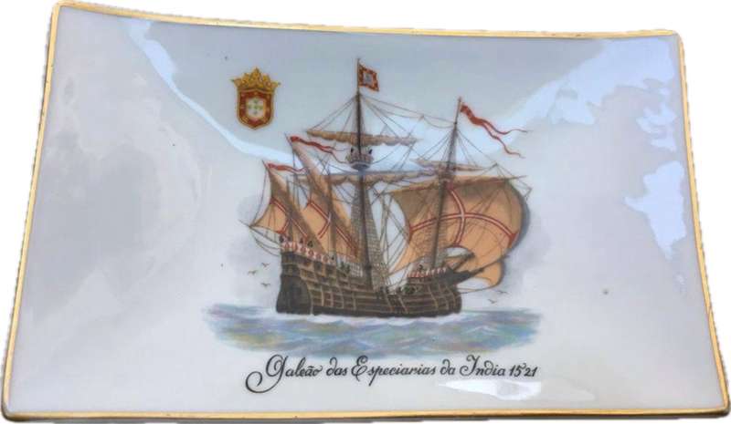 galley of spices from india 1521 , Portugal plate
