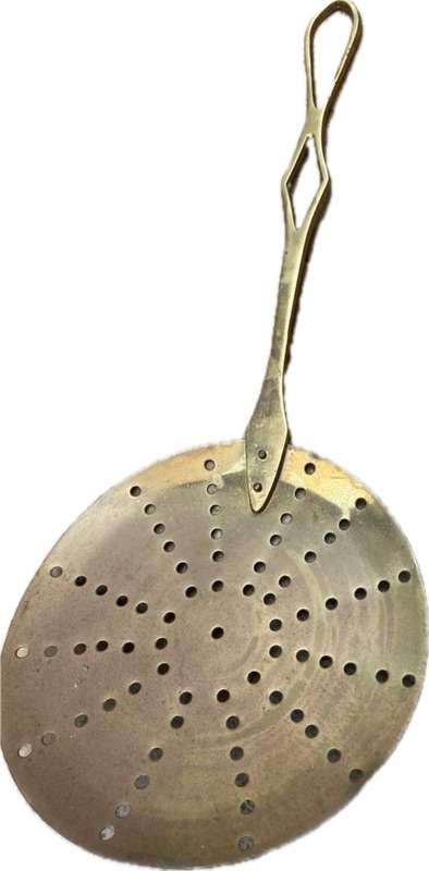 Vintage large Brass Strainer skimmer ladle Spoon and brass gravy ladle pair