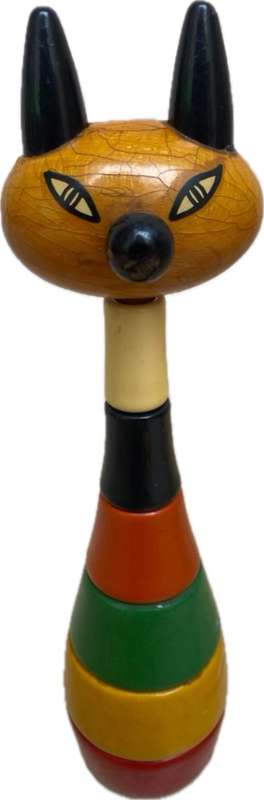 Vintage Kouvalias atomic  cat wood stack block Greece 1970