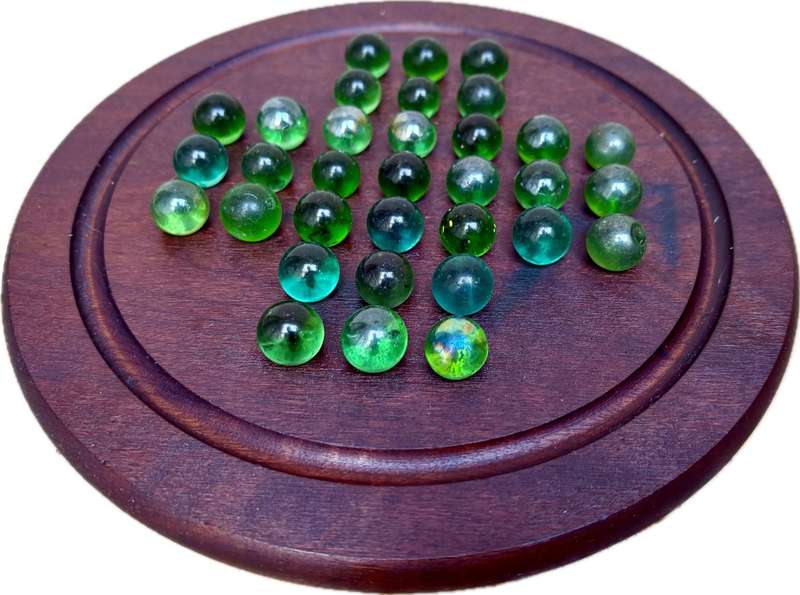 Solitaire game wood green glass marbles