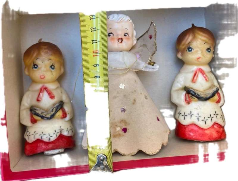 Vintage children praying candle pair  with fairy Christmas decoration bunch