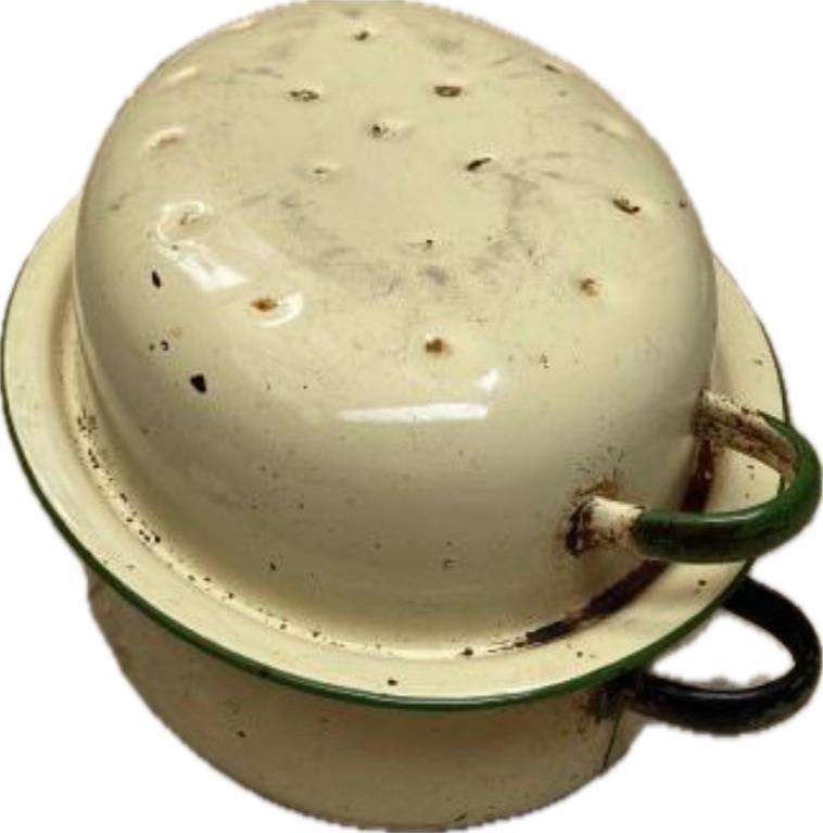 vintage judge cream and green enamel oval roast roasting pot with lid
