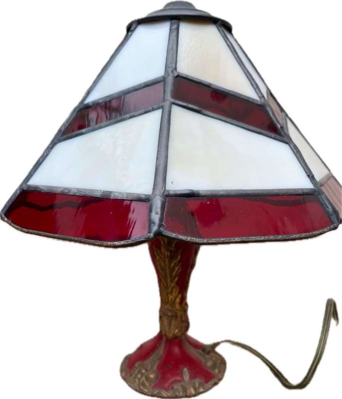 Vintage small Tiffany lamp style stained glass brass enamelled base