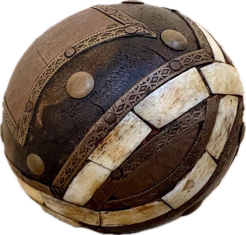 Antique Indian carved wooden decorative ball bone brass inlay ball
