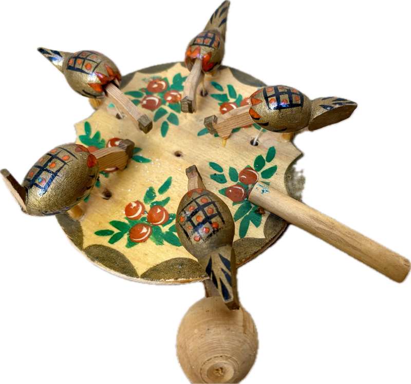 Vintage Russian pecking chickens toy wood hand painted hand made