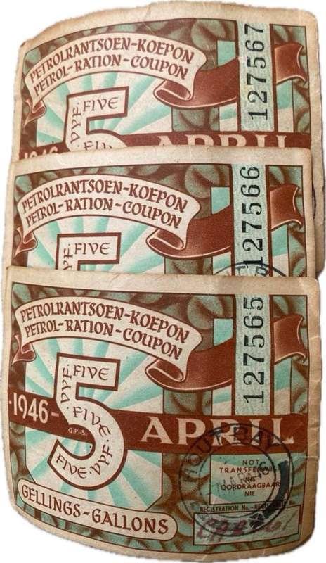 SA 1946 petrol ration coupons X5