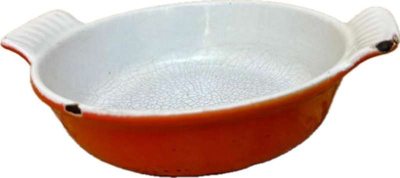Vintage HUSQVARNA Cast Iron Oven Dish, Orange Iron Enamel Baking Dish, Sweden, 1950s