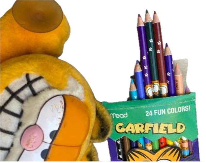 vintage Mead Garfield paws pencil crayons unused with suction doll