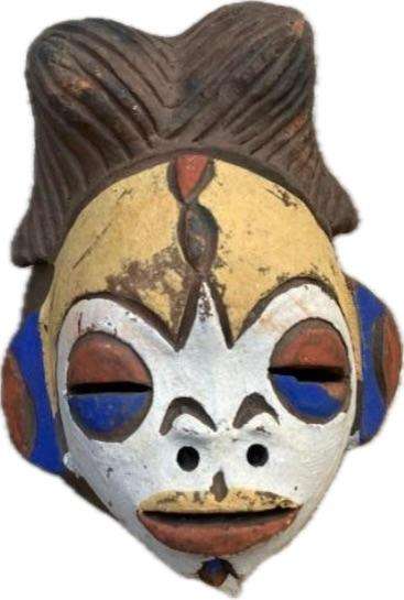 Vintage tribal wall hanging  and Asian clay small mask lot of 7