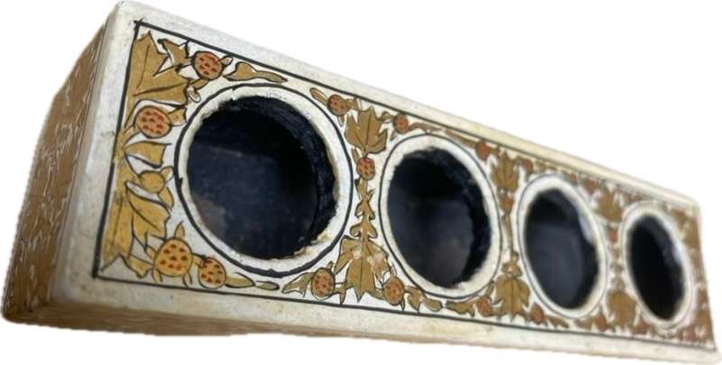 Vintage wooden trinket holder hand-painted gold leaf detail with bird
