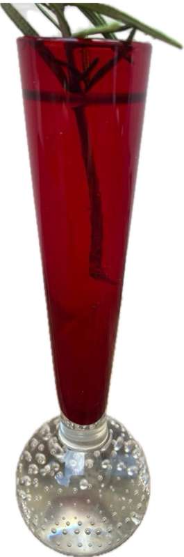 Vintage red bubble art glass bud vase
