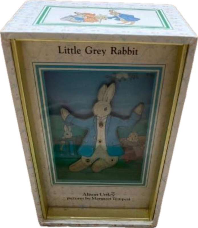 vintage little grey rabbit music dancing wind up box by Sankyo