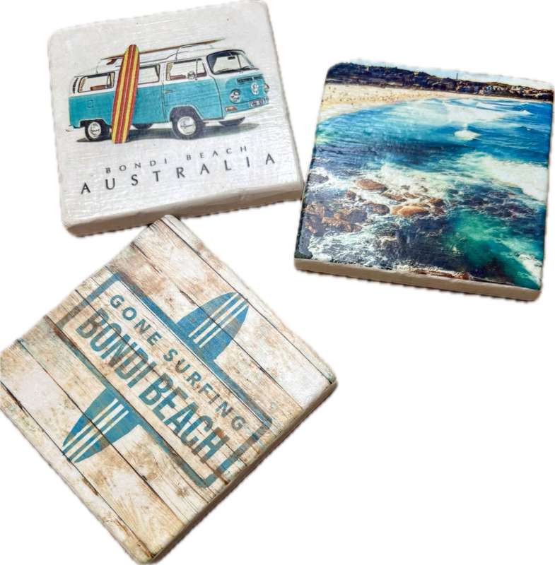 Bondi beach surf tile  coaster set of 4 , sandy bay designs