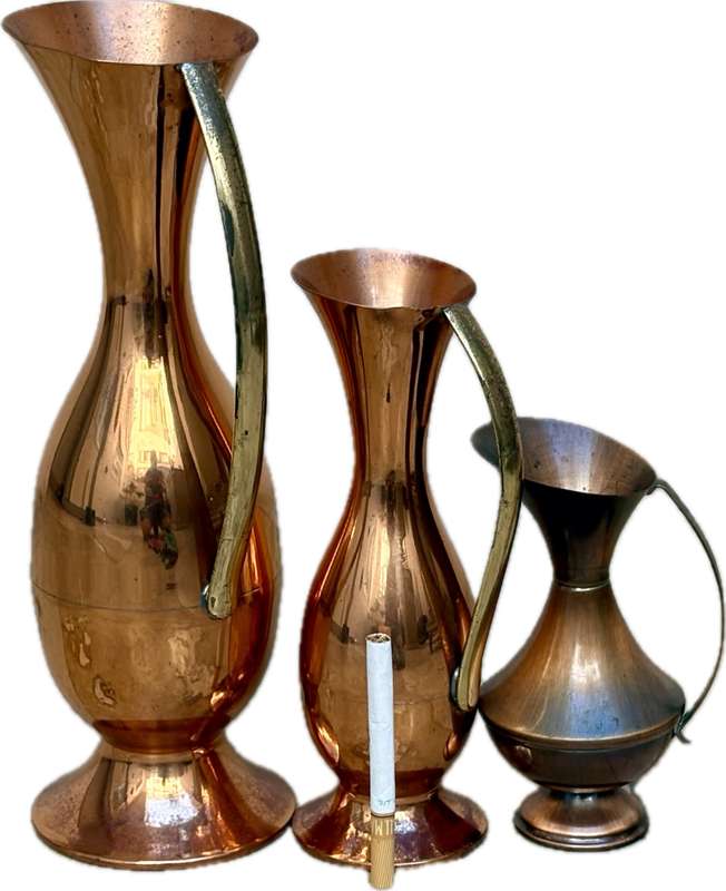Vintage copper vase pitcher pair plus one bonus