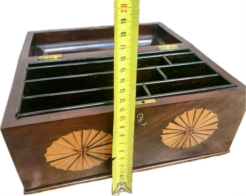 Antique inlaid writing box desktop walnut  stationary box