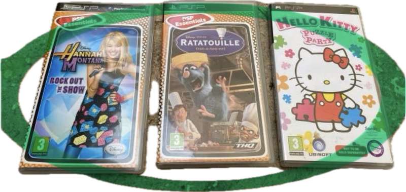 PSP game bundle of 3 , ratatouille , hanna montana , hello kitty