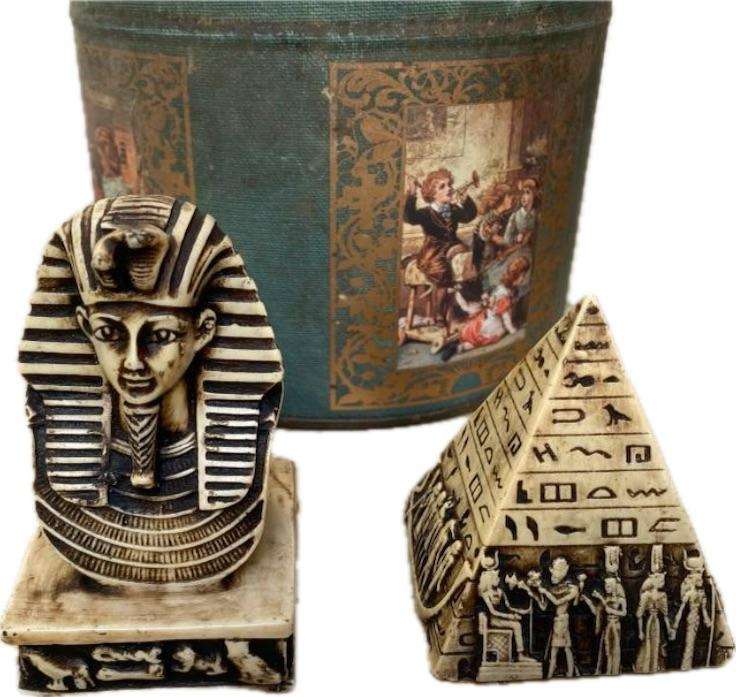 Vintage Egypt pharaoh pyramid pair stone