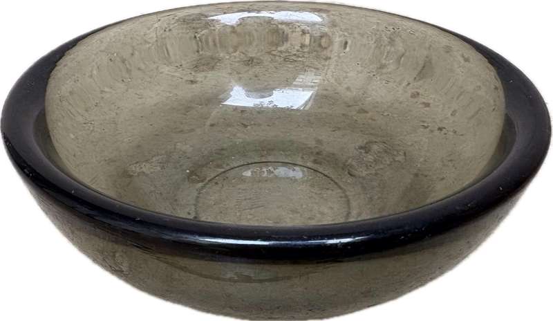Vintage Fuga Orrefors bowl smoky charcoal clear heavy glass Sweden signed