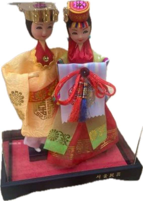 vintage korean wedding dolls in perspex casing