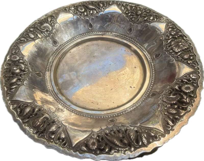 Antique solid silver ornate fruit bowl 800   30 cm  438g