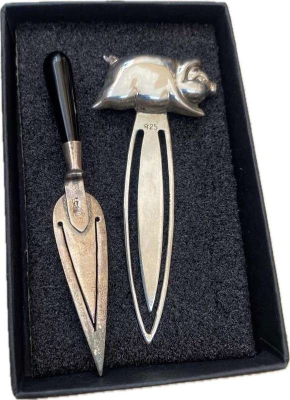 Sterling silver bookmark pair  trowel & pig 925 pair