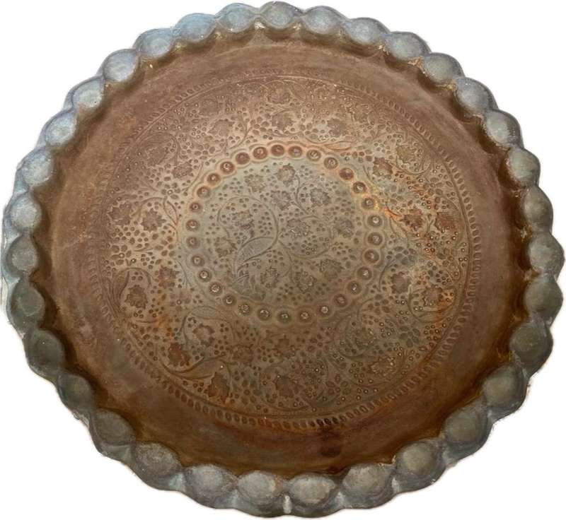 Vintage eastern brass platter wall mount hand hammered detail 37 cm