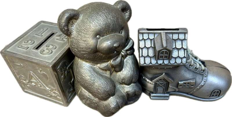 Vintage child toy metal money box lot of 3 ornament