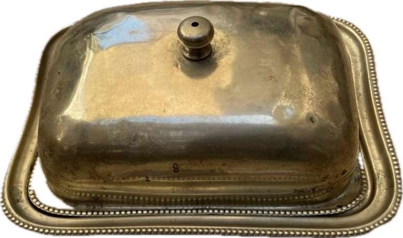 Vintage butter dish silver plate with butter knife Harrison Bros & Howson
