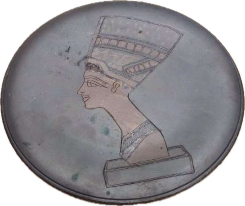 vintage egyptian engraved Nefertiti copper wall plate