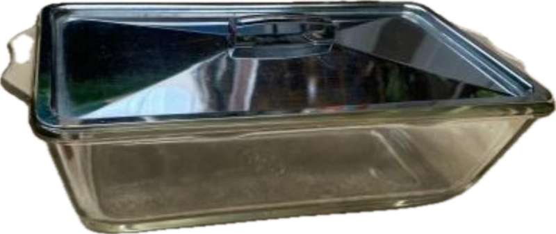 vintage pyrex 212 bread loaf bain marie with stainless steel kitchen grade lid