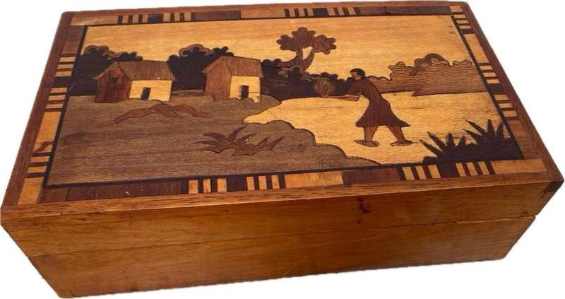 Vintage Marquetry walnut wooden box
