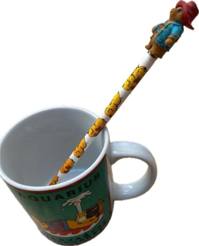 vintage paddington bear pencil topper hong kong with Garfield pencil, Garfield mug