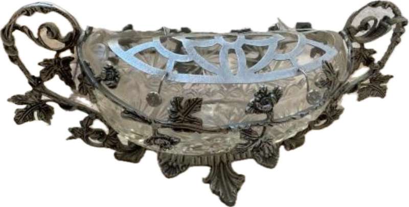 vintage jardinieres art nouveau dragon boat shape planter vase crystal  ornate centre peace