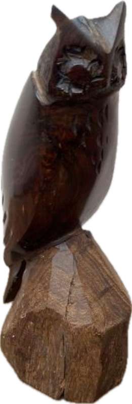 Vintage  hand carved ironwood wood horned owl figurine statue