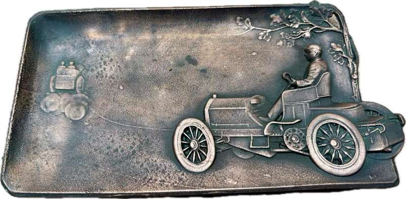 Antique auto car 3d copper coin tray ashtray plaque