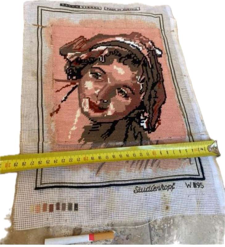 Vintage cross stitch wall hanging lady`s portrait , Austria