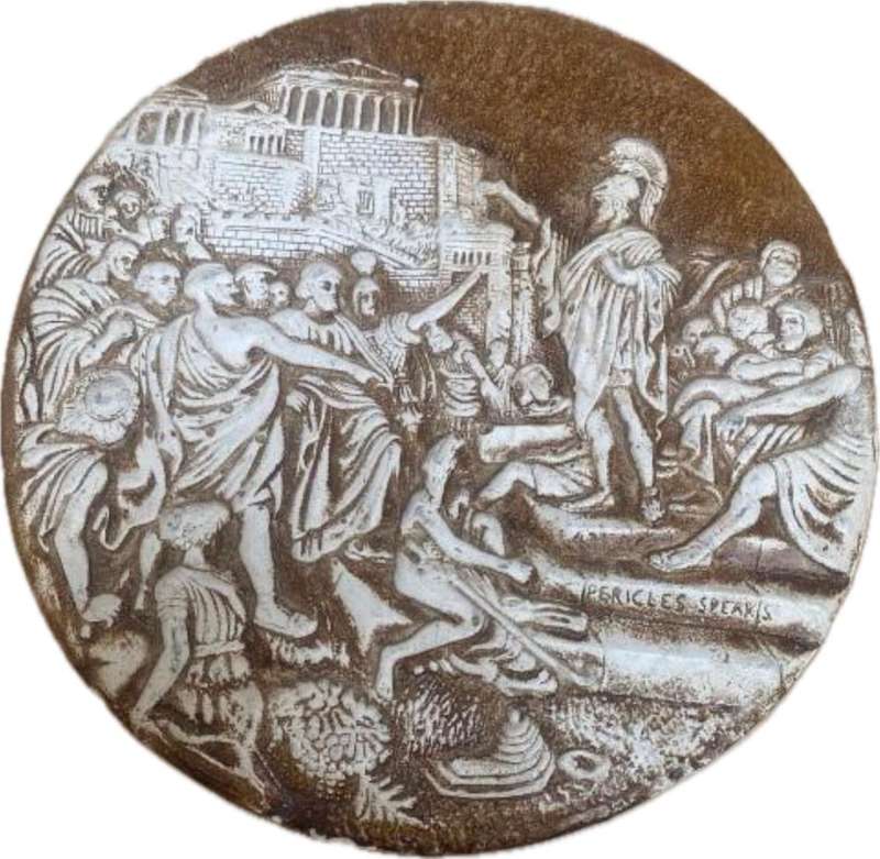 Vintage  Greek Greece Pericles speaks to Athens wall plaque 3d plaster