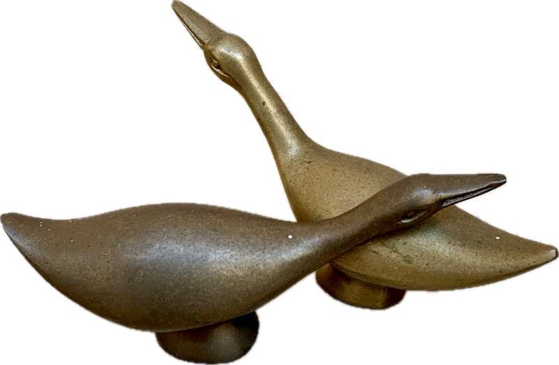 Vintage Brass ducks Goose Swan  pair