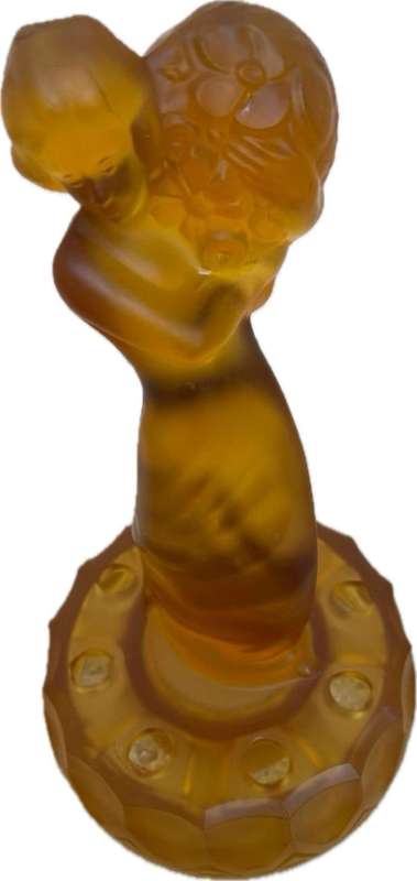 Vintage frosted glass flower frog art deco lady