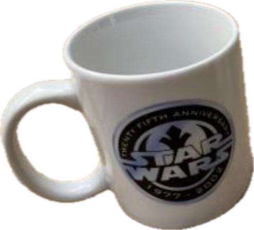 vintage STAR WARS 25TH ANNIVERSARY RARE COFFEE MUG pair of two (1977-2002) MADE IN SPAIN EUC
