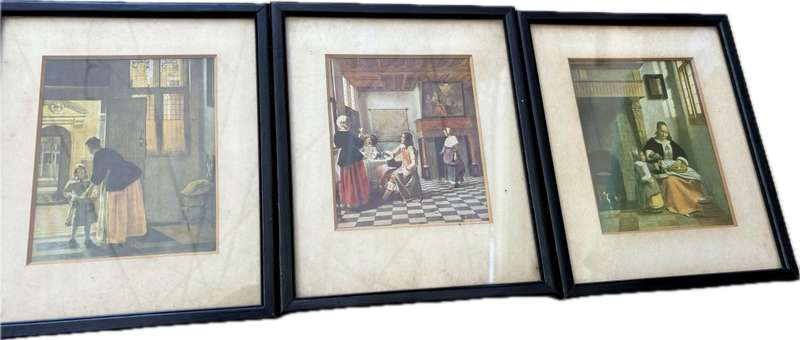 Vintage Pieter De Hooch framed print set of three Wallace collection