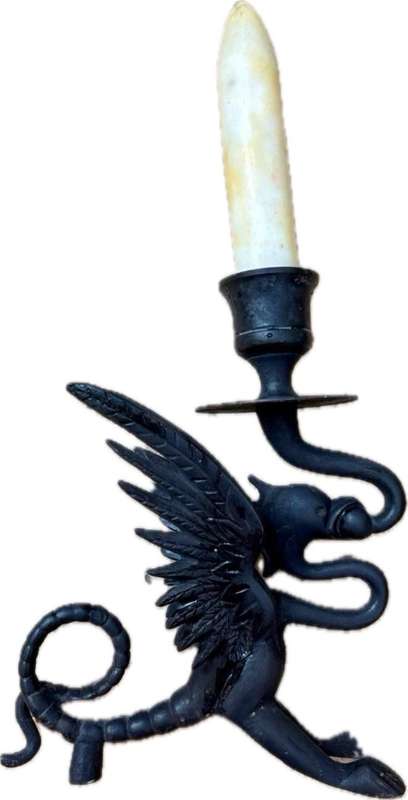 Antique gothic Victorian  bronze gargoyle dragon candle stick holder pair