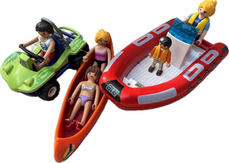 Playmobil boat canoe and beach quad car + 5 figures  beach Playmobil lot