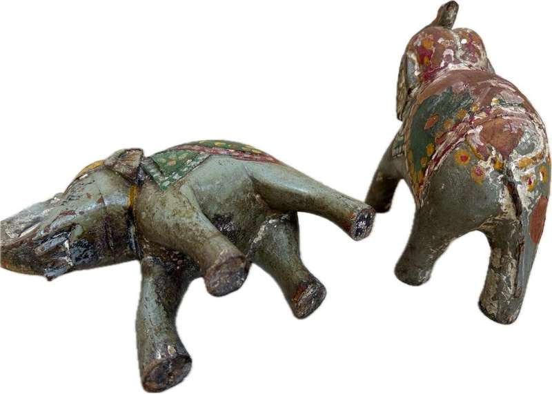 Hand carved wooden elephant trunk up statue figure